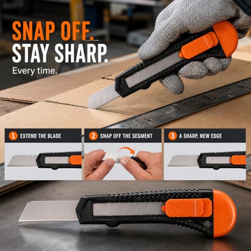 REXBETI 12-Pack Utility Knife, Retractable Box Cutter for Cartons, Cardboard and Boxes, 18mm Wider Razor Sharp Blade, Smooth Mechanism, Perfect for Office and Home use - style: 12 Pack