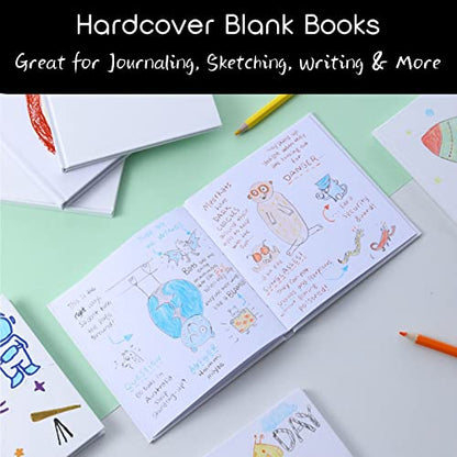 6 Pack Hardcover Blank Book,5x5 Inch Unlined Sketchbook Journal - 18 Sheets/36 Pages Each, Bulk Pack of White Hardcover Blank Books for Writing, Drawing Make Your Own Book, Multi-Purpose for Students & Adults - size: 5x5 inch