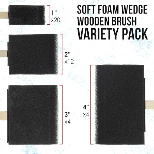 U.S. Art Supply Variety Pack Foam Sponge Wood Handle Paint Brush Set (Value Pack of 40 Brushes) - Lightweight, Durable and Great for Acrylics, Stains, Varnishes, Crafts, Art