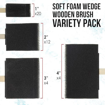 U.S. Art Supply Variety Pack Foam Sponge Wood Handle Paint Brush Set (Value Pack of 40 Brushes) - Lightweight, Durable and Great for Acrylics, Stains, Varnishes, Crafts, Art