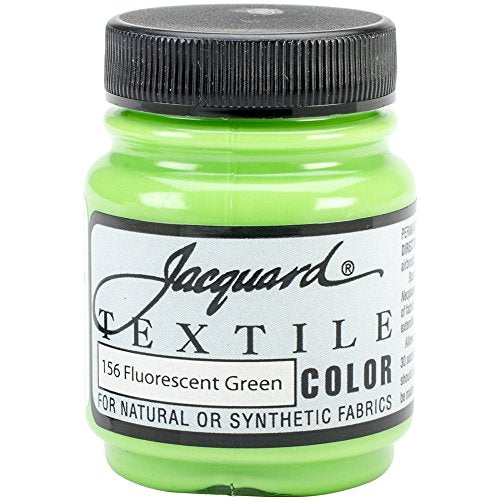 Jacquard Textile Color Fluorescent Green - Permanent Fabric Paint for Clothes, Furniture Upholstery, Shoes or Tote Bags – Indoor & Outdoor Fabric Paint – 2.25 Oz Jar, Upholstery Fabric Paint - color: Fluorescent Green, size: 2.25 Fl Oz (Pack of 1)