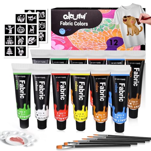 Colorful Fabric Paint Set for Clothes 12 Colors - Permanent Textile Paint Kit for Shoes, Canvas - Non-Toxic Slick Painting Set for Adults, Beginner & Artists - color: 0.4 Fl Oz (Pack of 12)