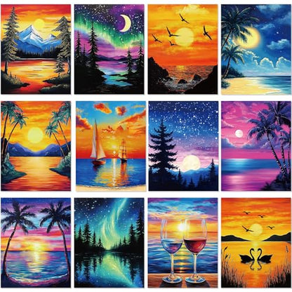 Sherr 12 Pcs Pre Drawn Canvas Pre Printed Canvas for Adults Sip and Paint Party Canvases Painting Kit for Summer Easter Mother's Day Party Favor(Summer Sunset,8 x 10 Inch) - size: 8 x 10 Inch, style: Summer Sunset