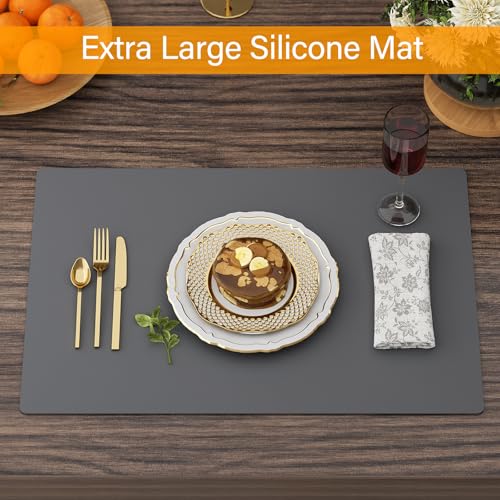 2-Pack Extra Thick Silicone Counter Mats - 24”x16” Large Heat Resistant Kitchen Countertop Protector, Non-Slip Hot Pad Trivet for Air Fryer, Hot Pots & Pans, Coffee Maker(Grey) - color: Gray