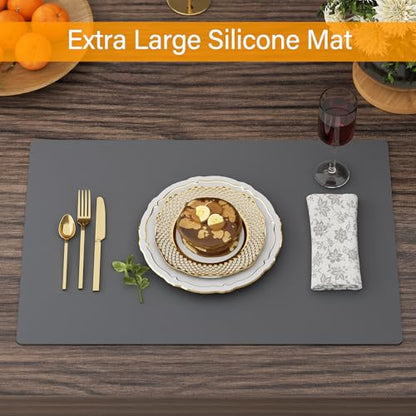 2-Pack Extra Thick Silicone Counter Mats - 24”x16” Large Heat Resistant Kitchen Countertop Protector, Non-Slip Hot Pad Trivet for Air Fryer, Hot Pots & Pans, Coffee Maker(Grey) - color: Gray