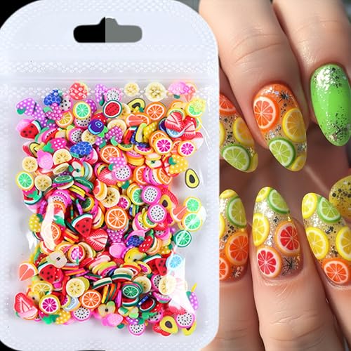 4000Pcs 3D Fruit Nail Art Slices 3D Clay Fruit Nail Rhinestones Kawaii Cartoon Grapes Watermelon Lemon Orange Nail Jewelry Strawberry Nail Gems Nail Supplies for Acrylic Nails DIY Craft Accessories - color: green