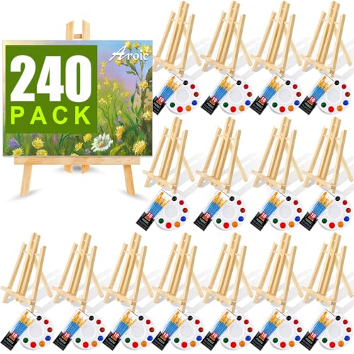 240 PCS Professional Painting Set with 20 PCS Wood Easels,20 Packs of 200 Brushes with Nylon Brush Head and 20 PCS Palettes, Painting Supplies kit for Kids & Adults to Painting Party. - style: 240Pcs(20 Sets)