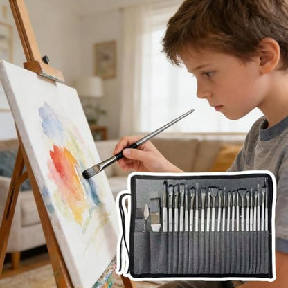 24 Pieces Professional Paint Brush Set for Acrylic Oil Watercolor Gouache Painting, Nylon Bristles, Ergonomic Handles
