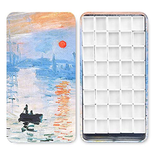40Pcs Empty Half Pans with Magnetic Stripe Watercolor Paint Travel Tin Palette Case, Artist Paints Half Pan Kits for DIY Watercolor Oils or Acrylics Painting Art Drawing Sunrise, the Impression - color: Sunrise