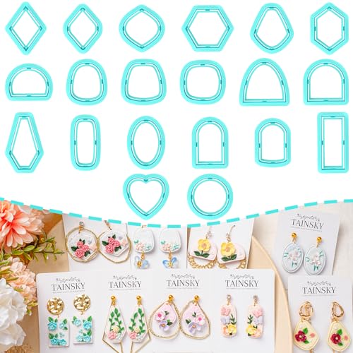 TAINSKY Polymer Clay Cutters - 20 Shapes Frame Clay Cutters, Boho Polymer Clay Cutters for Earrings Jewelry Making, Window Clay Cutters for Polymer Clay Jewelry. (Style-B) - color: Basic Set