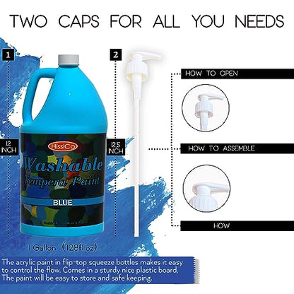 HissiCo Washable Tempera Paint for Kids,Blue(128 oz/1 Gallon) Liquid Poster Paint, Non-Toxic Kids Paint with Fluorescent Glitter Metallic Neon Colors for Finger Painting, Hobby Painters