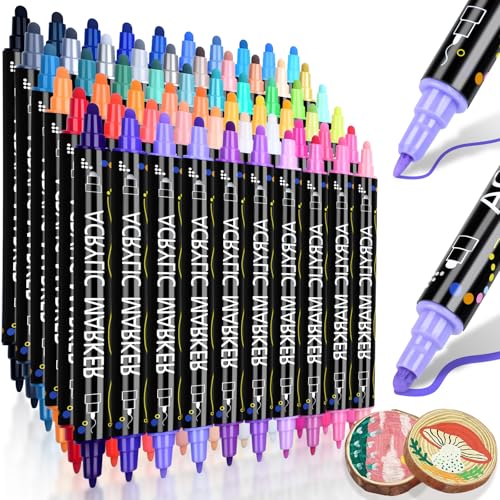 60 Colors Dual Tip Acrylic Paint Pens Markers, Dot & Fine Tip Acrylic Markers for Christmas Decorations, Waterproof Making Art Supplies - color: 60 Colors / Dot & Fine Tip