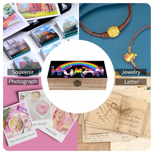 Human LGBTQ Pride Rainbow Flag Jewelry Box Wooden Rustic Multi-Purpose Organizer with Front Clasp for Jewelry, Crafts, Accessories & Small Items - color: style