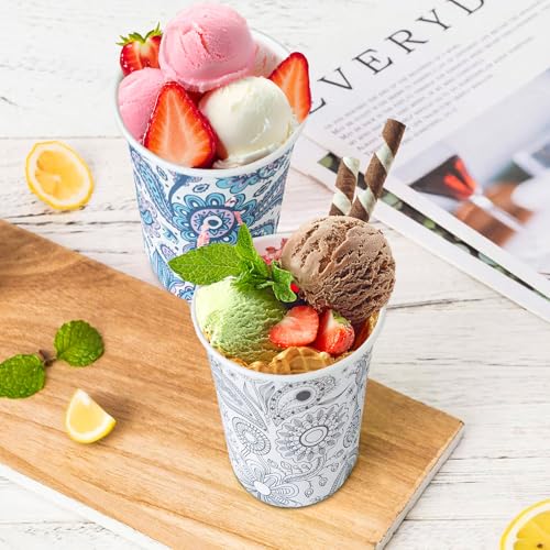 Clawsoff [300 Pack 8 OZ Paper Cups, Disposable Coffee Cups 8 oz Hot/Cold Colourful Beverage Drinking Cups for Office Party Home Picnic (Paisley) - color: Gray, size: 8 oz