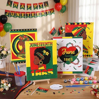 Sherr 285 Pcs 30 Sets Sip and Paint Kit for Adults, Pre Drawn Canvas Kit for Painting Acrylic Painting Favor Bulk for DIY Birthday Gifts Adult Date Night Party Suppliers(Afrocentric Art) - style: Juneteenth Freedom Art