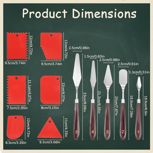 Palette Knife Set, 5pcs Stainless Steel Palette Knives with 6 Plastic Scrapers Small Offset Spatula for Oil, Canvas, Acrylic Painting & Cake Decorating