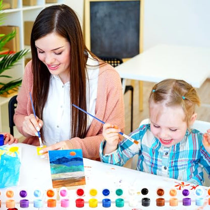 24Pack Mini Canvas Boards and Easel Paint Set,24Pcs Canvas and Easel,12 Colors Acrylic Paint Strips,48 Brushes,24 Palettes,Washable Acrylic Paint Set for Painting Crafts Party Favors (4" X 4") - color: 4" X 4"