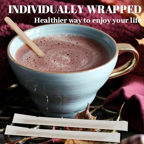ANTETOK Wooden Coffee Stirrers - Coffee Stir Sticks 5.5 Inch,100pcs Individually Wrapped Disposable Swizzle Sticks,Swizzle Drink Sticks for Coffee,Tea,Cocktail and Hot Chocolate - size: 5.5Inch-100pcs(Wrapped)