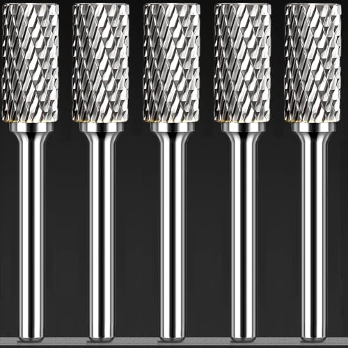 Tungsten Carbide Burr Set SA-5 Double Cut Rotary Burr File(1/2” cutter Dia X 1”Cutter Length) with 1/4'' Shank for Die Grinder Drill Bits (Pack of 5)…