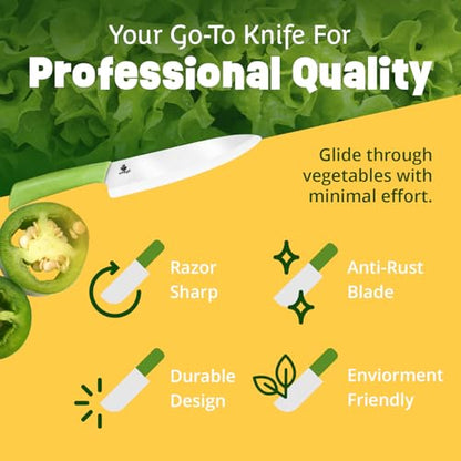 Durable Ceramic Knife for Chopping Vegetables & Fruits, 8” Non-Reactive and Professional Ceramic Chef Knife for Clean Cutting, Rust-Proof Sharp Blade with Ergonomic Handle, Gift-Ready Kitchen Knives - style: 8 inch