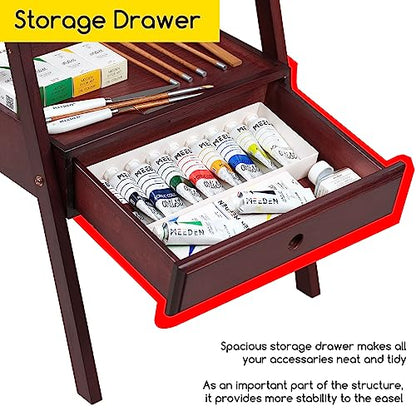 MEEDEN Studio H-Frame Easel with Art Supply Storage Drawer - Adjustable (60"~75") Wood Easel Stand for Artists, Adults and Students, Holds Canvas Art up to 35" - Deep Walnut - color: Deep Walnut