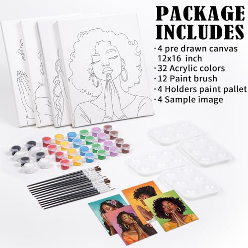 VOCHIC 4 Pack Sip and Paint Kit for Adults,Pre Drawn Canvas for Painting Party Supplies Girls Night Games Couples Paint Art Set Pray Girl 12x16 in - size: 12x16, style: style 10