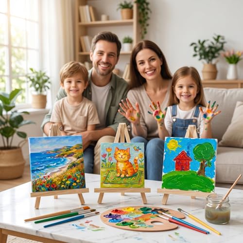 12 Pack 9 Inch Wooden Easel Stand for Painting, Tabletop Art Craft Easels for Canvas, Poster Board, Sign & Frame Display, Small Canvas Stand for Painting, Ideal for Art Party & Adult Artist - FUNLAVIE
