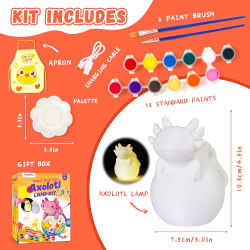 Paint Your Own Axolotl Lamp Kit, Arts and Crafts for Kids Ages 8-12, Arts and Crafts for Kids 4-6, DIY Axolotl Toys Tap Night Light, Paint Kit Birthday Gifts for Girls Boys Age 3 4 5 6 7 8 9 10 11 12+ - color: Axolotl