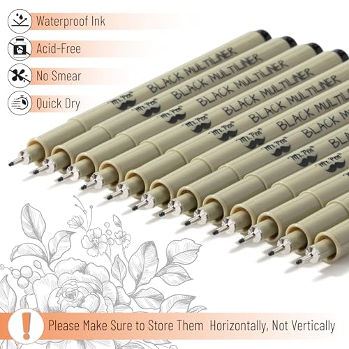 Mr. Pen- 0.5mm Micro Fine Point Pens, 8 Pack, Black Ink, Waterproof | Acid-Free, No-Smear Quick-Dry Fineliner Pens for Drawing, Sketching, Bible Journaling, Outlines & Everyday Writing - color: Black, size: 0.5mm, 12 Pack