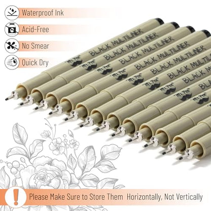 Mr. Pen- 0.5mm Micro Fine Point Pens, 8 Pack, Black Ink, Waterproof | Acid-Free, No-Smear Quick-Dry Fineliner Pens for Drawing, Sketching, Bible Journaling, Outlines & Everyday Writing - color: Black, size: 0.5mm, 12 Pack