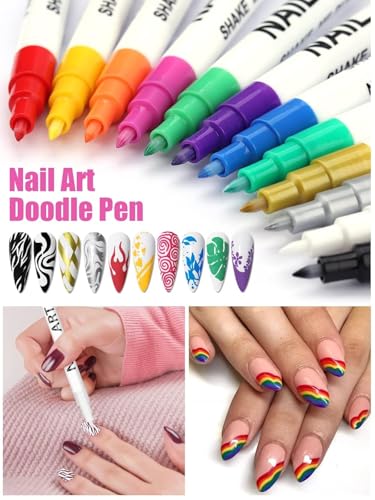 Kalolary 3D Nail Art Pens Set, 12 Color Pens, DIY Nail Art Beauty Adorn Manicure Tools - color: A