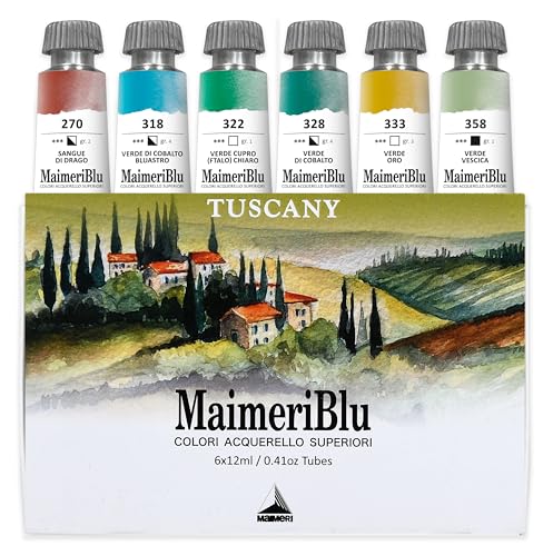 Maimeri Blu Watercolor Paint, Tuscany Thematic Set, 12ML Tubes, 6 Pack, Assorted Colors, 1 Count - style: Tuscany Thematic Set