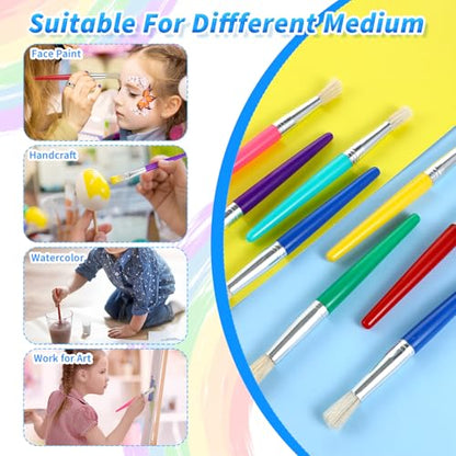 64 PCS Paint Brushes Kids Sets, Toddler Paint Brushes Colorful Washable Round and Flat Kids Brush for Daycare School Classroom Halloween Easter Egg, Face Painting, Acrylic, Oil or Watercolor