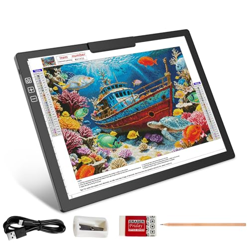 HIUKCOLED Rechargeable A4 Light Pad, Battery Powered Light Board with Top Clip＆Stand, Stepless Dimmable＆6-Level Brightness Adjustable, Wireless LED Tracing Box for Diamond Painting,Drawing,Sketching - style: A4 Clip