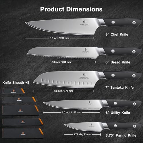 10 PCS Knife Set with Knife Sheath, Japanese Kitchen Knife Set with 5 Layers High Carbon 9Cr18Mov Stainless Steel, Sharp Professional Chef Cooking Knife with Ergonomic Handle, Dishwasher Safe - color: 10PCS Knife Set
