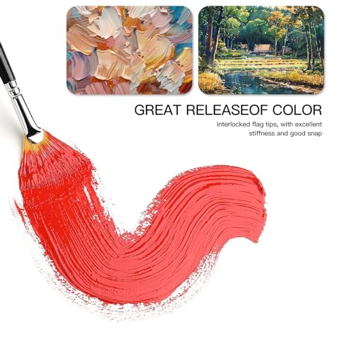 Golden Maple Fan Brushes, 3Pcs Soft Anti-Shedding Nylon Hair, Birch Wooden Long Handle Artist Paint Brush Set for Acrylic Watercolor Oil Painting