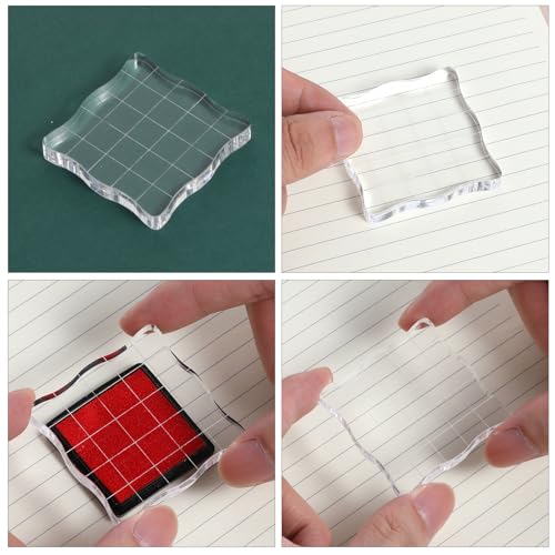 12Pcs Acrylic Stamp Block Clear Stamping Blocks Tools Set Assorted Sizes Stamp Blocks with Grid Lines for Scrapbooking Crafts Card Making