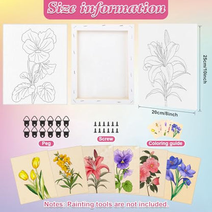 COCHIE 6 Pack 8x10 Inches Flower Pre Drawn Canvas to Paint for Sip and Paint Party, Pre Printed Framed Canvases Set, Floral Tulip Violet Pre Sketched Canvas for Painting for Adults Kids - style: Flower