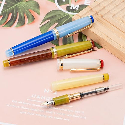 3 Jinhao 82 Fountain Pen Transparent Mixed Classic Color Acrylic Medium Point Gold Trim with Converter Set - color: Mixed Classic Gold Trim, style: Medium Nib