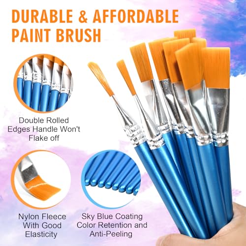 10PCS Flat Head Wide Paint Brush Set, 0.8 Inch Bulk Wide Paint Brushes for Kids for Adults and Artists Acrylic Painting Watercolor Canvas Face Painting Touch Up Rock