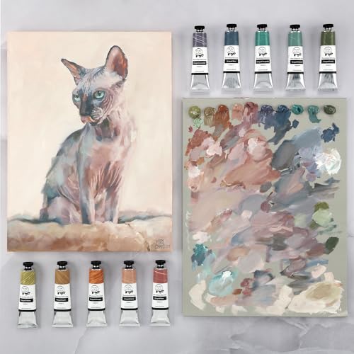 Tusc & Pine Artist Oil Paint - 40 ml Set of 10 - Warm and Cool Grayed- Non-Yellowing, Rich & Creamy Consistency, Maximum Pigment Load, Small Batch Milled Oil Paints Developed for Professional Artists - color: Warm and Cool Grayed, size: 13.5 Fl Oz (Pack o