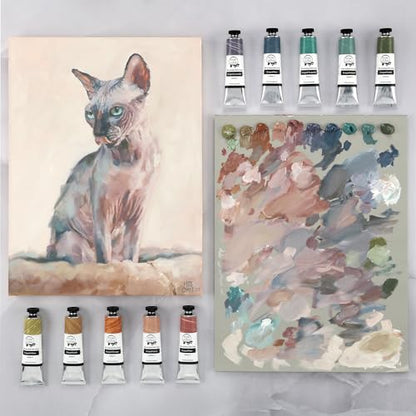 Tusc & Pine Artist Oil Paint - 40 ml Set of 10 - Warm and Cool Grayed- Non-Yellowing, Rich & Creamy Consistency, Maximum Pigment Load, Small Batch Milled Oil Paints Developed for Professional Artists - color: Warm and Cool Grayed, size: 13.5 Fl Oz (Pack o