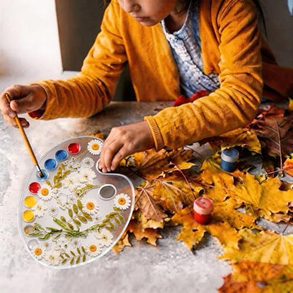 11 x 7.9 Inch Epoxy Dried Flower Painting Palette with Thumb Hole, Pressed Flower Paint Tray Pad, Resin Artist Pallet for Oil Watercolor Craft DIY Art Painting Palette