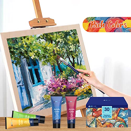 Acrylic Paint Set 30 Colors Craft Paints in Tubes with 10 Art Brushes Rich Pigment for Artists Beginners Painting on Canvas Wood Fabric Crafts, 36ml/Tube - size: 0.04 Fl Oz (Pack of 30)