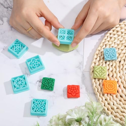 ORIGACH 12 Style Flower Tile Clay Cutters - Bohemian Polymer Clay Cutters Set for Earring Making - style: Flower Tile