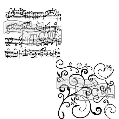 The Crafter’s Workshop - Reusable Music-Themed Stencil for Painting and Crafts – Elegant Sheet Notes and Abstract Design – 2 Pk, 6" x 6" – Sheet Music/Capricious - style: Sheet Music / Capricious