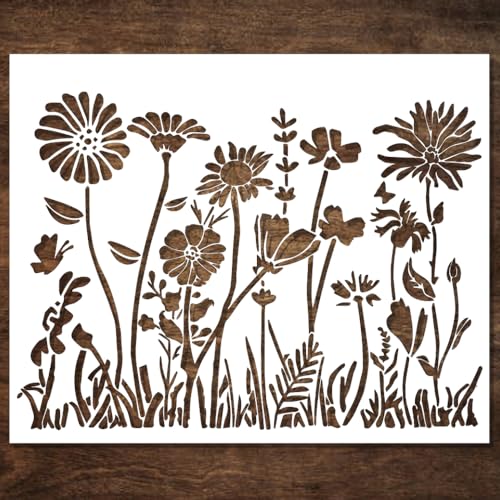 DLY LIFESTYLE Large Wildflower Stencil for Painting (15x12 Inches) - Stencils for Crafts Reusable for Canvas, Fences, Fabric, Furniture - DIY Wall Stencils for Painting Large Pattern - style: Wildflower 12x15 Inch