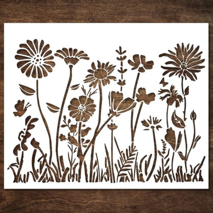 DLY LIFESTYLE Large Wildflower Stencil for Painting (15x12 Inches) - Stencils for Crafts Reusable for Canvas, Fences, Fabric, Furniture - DIY Wall Stencils for Painting Large Pattern - style: Wildflower 12x15 Inch