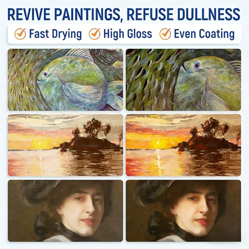 Gloss Varnish for Acrylic Painting , Non-Yellowing, Non-Toxic, Anti-Crazing, Clear Acrylic Varnish for Pro Artist, Hobby Painter on Canvas Artwork, Acrylics Paint, Wood, Clear Coat High Gloss Finish