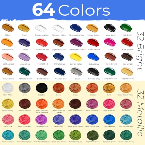Chalkola 95 Pcs Acrylic Painting Kit for Adults | 64 Acrylic Paint Set, Wood Tabletop Easel, Canvas, Art Brushes, Palette, Knife - Professional Canvas Painting Supplies for Artists & Beginners - size: 95 Full Acrylic Set